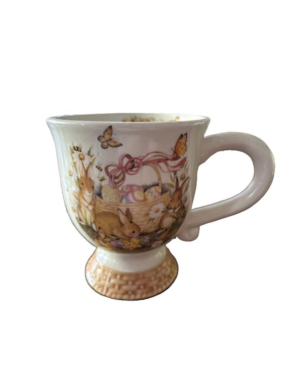 Cracker Barrel Collectible Bunny Basket Mug Country Cottage Spring 5”H
